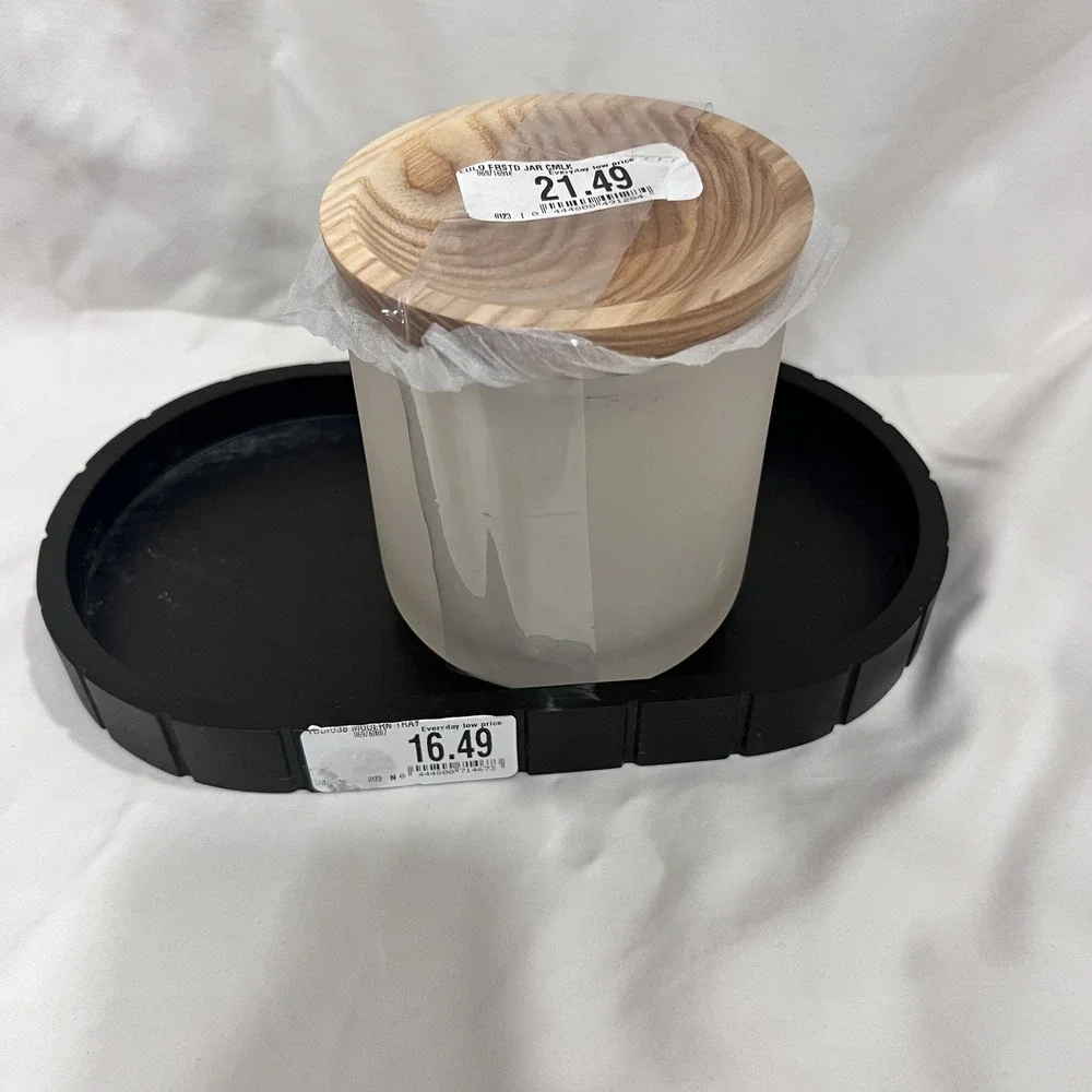 Haven 2 Piece Vanity Tray Set Frosted Glass Jar and Wood Tray